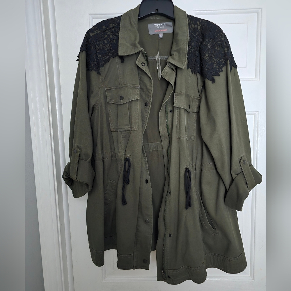 Women's Olive Green Jacket with Lace Detail